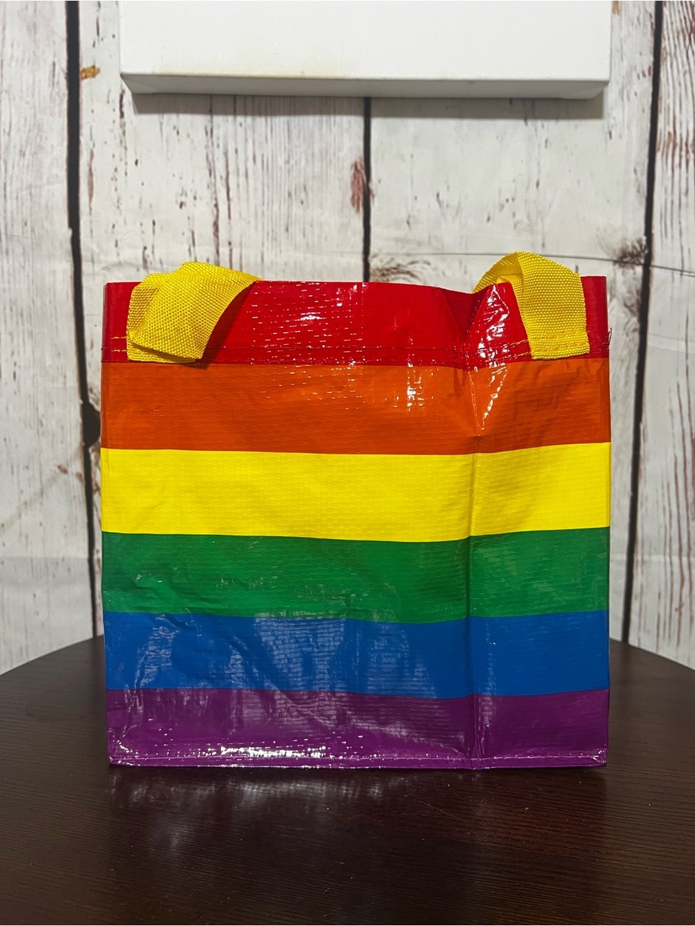 Ikea Rainbow Stripe Tote Bag With Yellow Handles View 6
